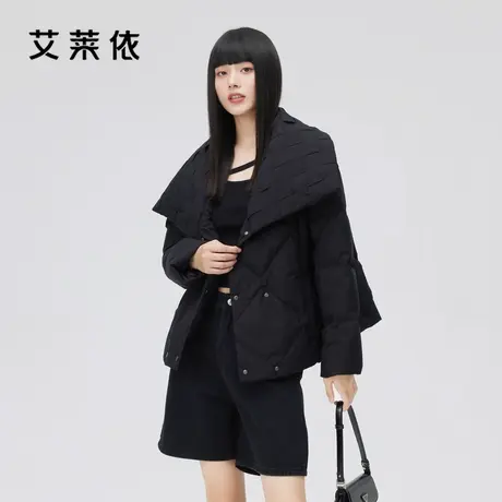 艾莱依羽绒服2022年女款新款编织小众设计感时尚秋冬翻领短款外套商品大图