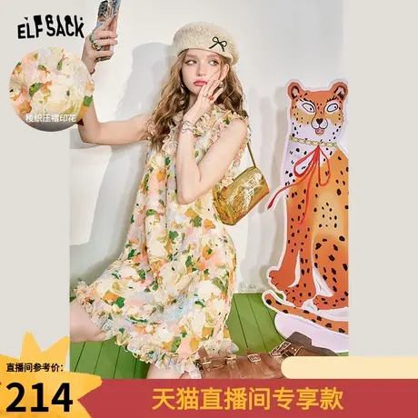妖精的口袋木耳边碎花无袖连衣裙女2025年夏季新款度假风出游穿搭图片