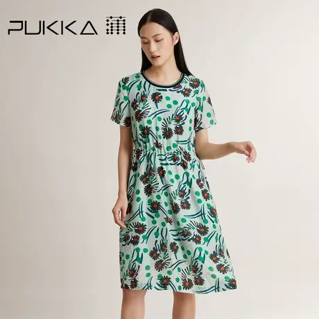 Pukka蒲牌真丝印花连衣裙女2022夏季新款宽松设计感裙子女夏天图片