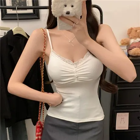 白色纯欲风蕾丝小背心吊带女夏季甜辣修身内搭带胸垫打底外穿上衣图片