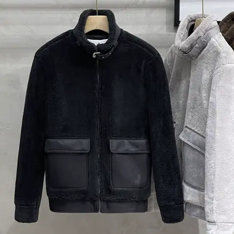 轻奢皮毛一体仿羊羔绒外套男2020冬季新款潮流休闲保暖棉衣男夹克图片