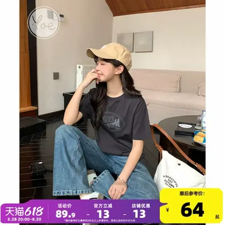 yoe纯棉短袖t恤女夏季新款休闲正肩韩版灰色显瘦宽松女上衣ins潮商品大图