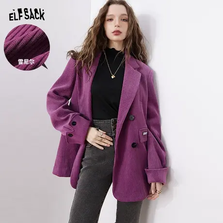 妖精的口袋复古气质西装外套女2023秋季新款小个子灯芯绒通勤西服图片