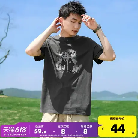 唐狮2025夏季新款男短袖T恤美式图案圆领上衣半袖宽松内搭潮打底t商品大图