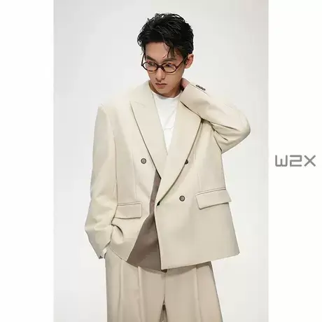 w2x2025春秋季新款双排拼色枪驳领休闲西装外套设计感单件小西服商品大图