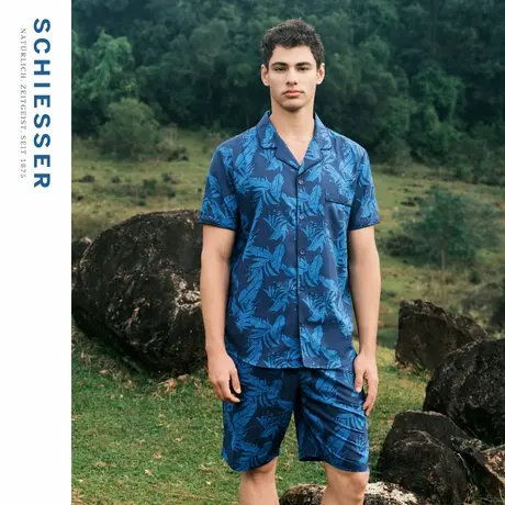 SCHIESSER舒雅男士纯棉柔软亲肤透气梭织翻领睡衣家居服套装22765商品大图