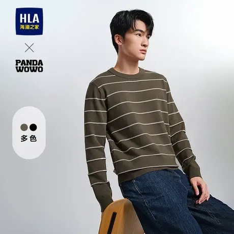 HLA/海澜之家panda wowo熊猫长袖针织衫25春季新款圆领套头毛衣男图片