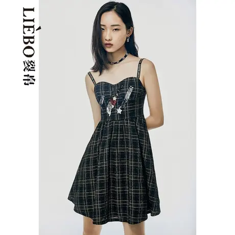 裂帛LIEBOFeng设计师品牌2023年朋克亮片刺绣收腰A摆吊带连衣裙女图片