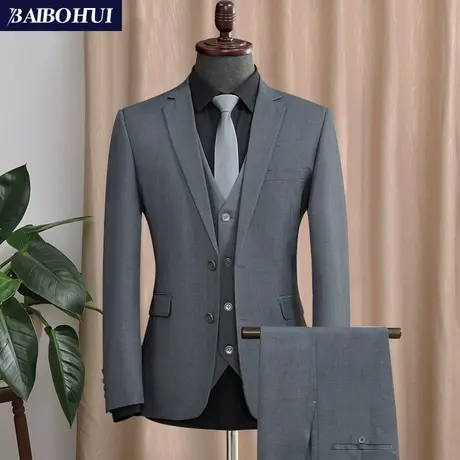 灰色西服套装男士三件套修身韩版商务职业正装伴郎团新郎结婚礼服商品大图