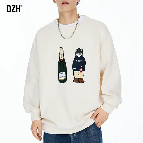 情侣卫衣秋冬款宽松灯芯绒外套情侣装毛巾绣圆领长袖上衣潮牌男装图片