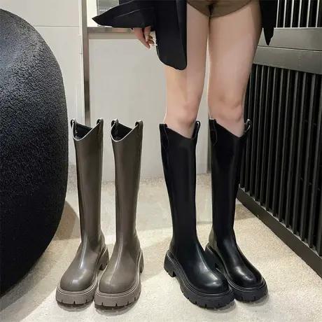 永希长筒靴女2023年春秋季新款高级时尚百搭瘦瘦靴粗跟高跟骑士靴图片
