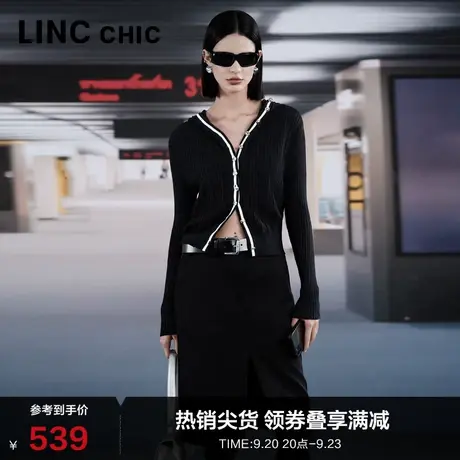 LINCCHIC金羽杰针织衫轻奢撞色先锋设计羊毛针织开衫女S233CR398Y商品大图