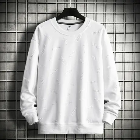 330g重磅卫衣男潮牌2023新款春秋季潮流钢印白色长袖t恤无帽上衣图片