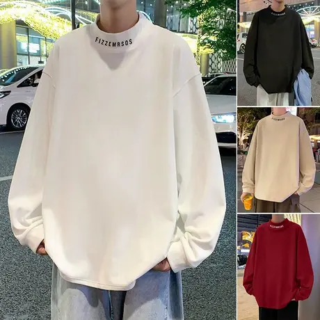 长袖德绒半高领针织衫男秋冬季内搭打底衫衣服重磅潮牌无帽外套t商品大图