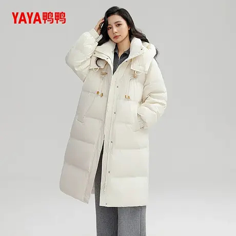 鸭鸭羽绒服女款长款纯色2024年冬季新款连帽时尚百搭厚休闲外套A商品大图