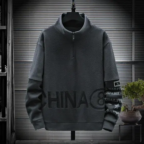 羊羔绒立领卫衣男士秋冬季2023新款宽松上衣服ins潮牌潮流装外套商品大图