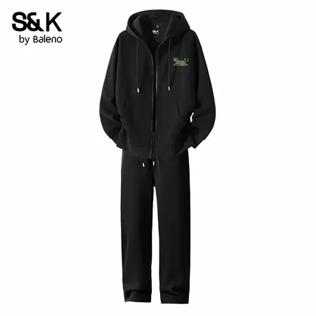 班尼路S&K系列黑色外套男款秋季简约基础连帽卫衣运动休闲两件套商品大图