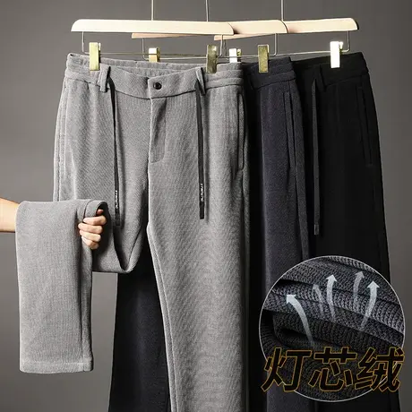 灯芯绒男裤中年爸爸裤子秋冬宽松厚款休闲条绒裤加厚弹力秋款长裤商品大图