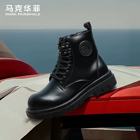 马克华菲马丁靴女款2025新款短靴增高情侣靴子潮流黑色皮靴骑士靴商品大图