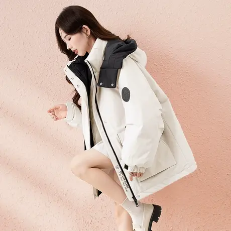 【防水】唐狮2024新款冬季女羽绒服小个子中长款工装外套派克服商品大图