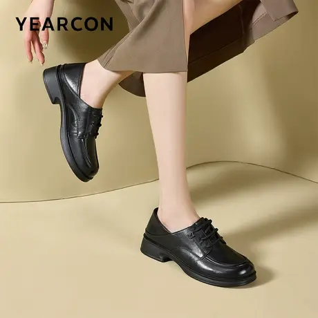 意尔康女鞋2025秋季真皮单鞋英伦风小皮鞋深口乐福鞋通勤工作鞋商品大图