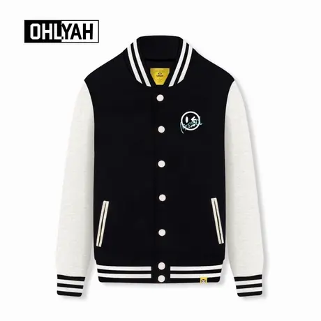 Ohlyah品牌时尚笑脸印花学院风棒球服男女同款情侣纽扣卫衣外套潮商品大图