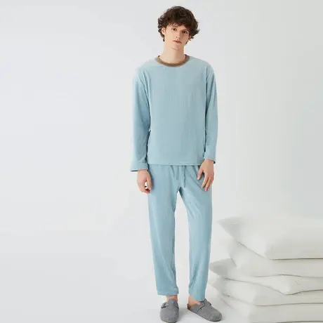淳度男士睡衣秋冬加厚加绒圆领珊瑚绒休闲家居服高级感套装商品大图