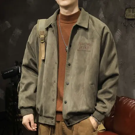 唐狮冬外套仿麂皮绒保暖厚外套男仿羊羔绒翻领夹克宽松工装外套TD图片