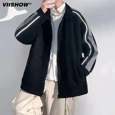VIISHOW美式复古麂皮绒夹克男宽松棒球服休闲男生秋款潮牌外套男商品大图