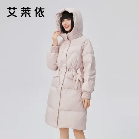 [直播]艾莱依新款收腰羽绒服女长款连帽时尚立体装饰秋冬保暖外套商品大图