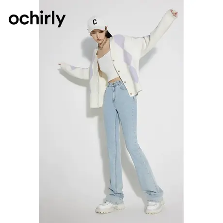 【七七酱专享】欧时力 含羊毛针织外套 新款秋装开衫菱格休闲复古图片