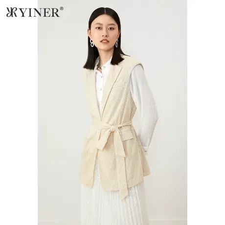 YINER音儿女装夏季新款无袖系带收腰西装领衬衫商品大图