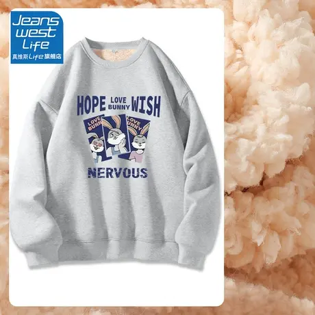 真维斯LIFE美式加绒卫衣女2023新款爆款外套慵懒风韩系厚款上衣女图片