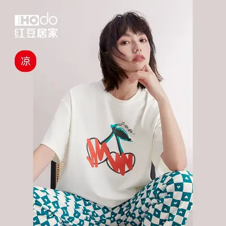 红豆居家女士睡衣短袖长裤春夏外穿莫代尔凉感抑菌棉家居服套装薄商品大图