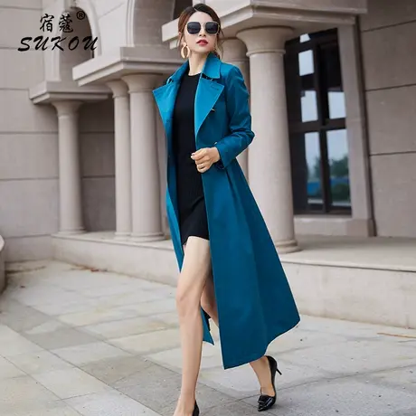 蓝色小个子风衣女中长款2024年秋装新款高端气质流行女士精品外套图片