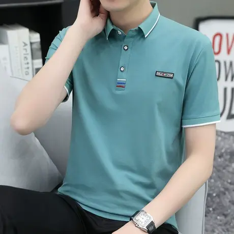 2022新款夏季丝光棉高端polo衫男士短袖商务冰丝翻领T恤上衣保罗商品大图