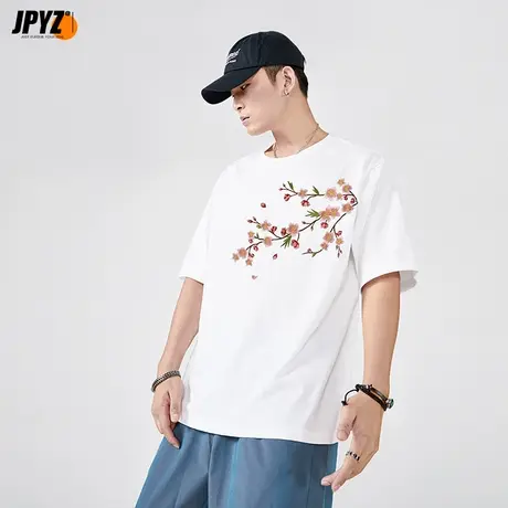 国潮梅花重工刺绣短袖百搭宽松纯棉打底衫T恤男夏季新款体恤上衣商品大图