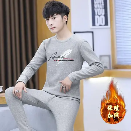 男士秋冬保暖内衣学生加厚加绒圆领棉毛衫青少年中领秋衣秋裤套装商品大图