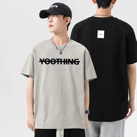 重磅美式纯棉t恤男短袖夏季半袖印花黑色上衣服潮流宽松全棉体恤商品大图