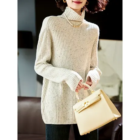 宝诗黎高领毛衣女春秋季打底坑条羊毛衫2024新款修身显瘦温柔毛衣商品大图