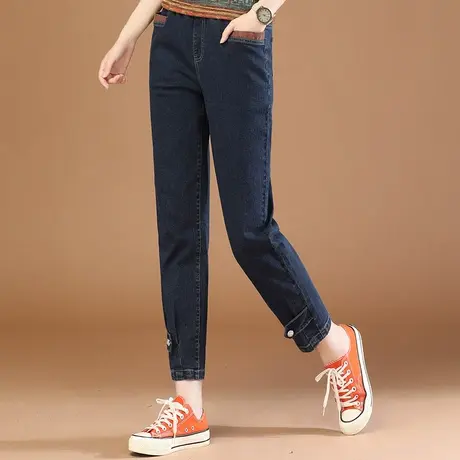 韩潮袭人松紧腰休闲直筒牛仔小脚裤女2024早春新款百搭显瘦哈伦裤图片