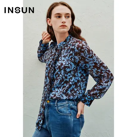 INSUN恩裳线上专选2023春季仿真丝印花对丝衬衫图片