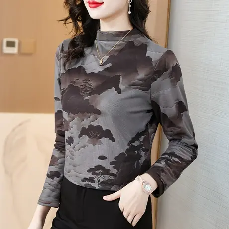 今年流行漂亮加绒打底衫女2023新款秋冬厚半高领内搭上衣大码胖mm商品大图