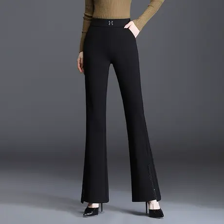 黑色长裤女2023新款春秋通勤微喇裤垂感高腰修身喇叭裤大码休闲裤商品大图