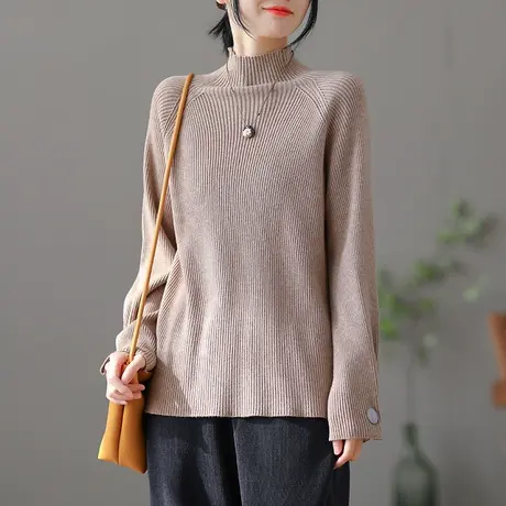 dza 文艺复古新款漂亮打底衫女士宽松高领针织衫上衣冬季内搭毛衣图片