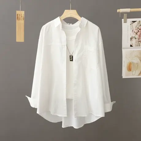 秋装2024新品百搭长袖纯棉衬衫女韩版宽松外套衬衣女上衣薄款开衫商品大图