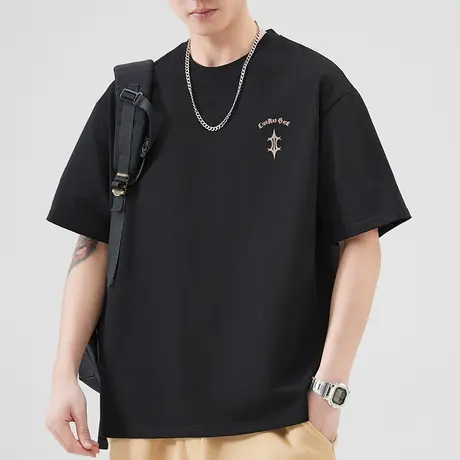 夏季情侣装夏装高级感圆领短袖T恤衫男生2023新款凉快上衣服男士商品大图