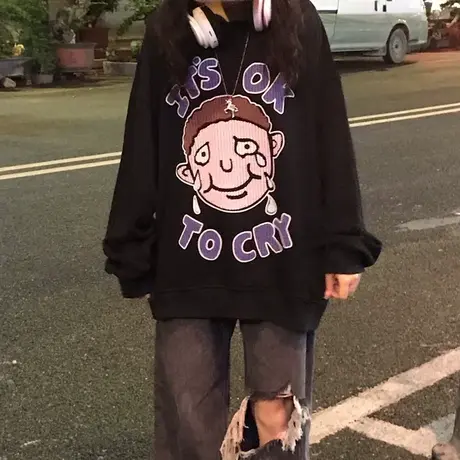 美式卫衣女chic港风宽松韩版ins设计感小众春秋薄款oversize外套商品大图