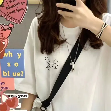 美式复古短袖T恤女夏新款ins潮oversizet宽松慵懒百搭半袖上衣服图片