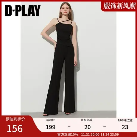 DPLAY夏季纸片人空气裤经典黑亲肤透气弹力薄针织休闲直筒裤商品大图